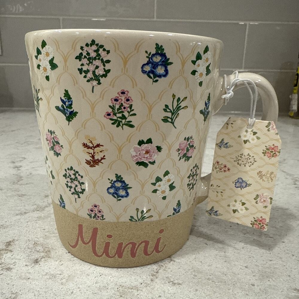 MIMI Floral 18Oz Coffee Mug Cup Grandmother Gift Tag Prima Design NEW
